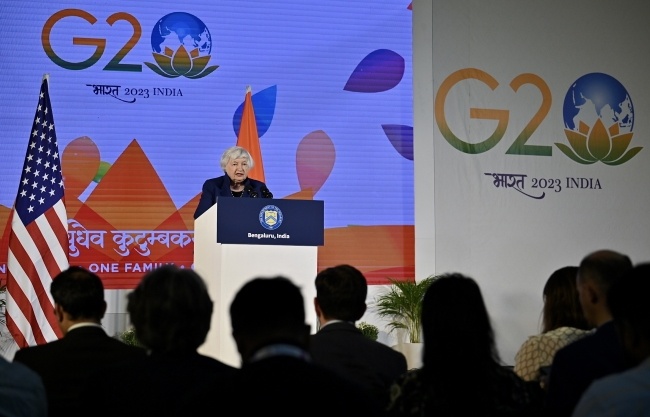 Sekretarz skarbu USA Janet Yellen na szczycie G20, fot. EPA/JAGADEESH NV