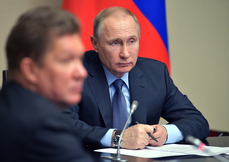 Prezydent Rosji Władimir Putin i prezes Gazpromu Aleksiej Miller. Fot. PAP
