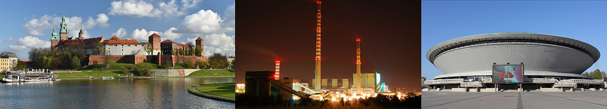 Elektrownia Siersza wedle środka Wawelu i Spodka