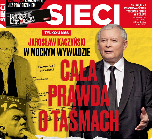 Taśmy Kaczyńskiego. Okładka tygodnika "Sieci". Fot. Twitter/Marcin Wikło