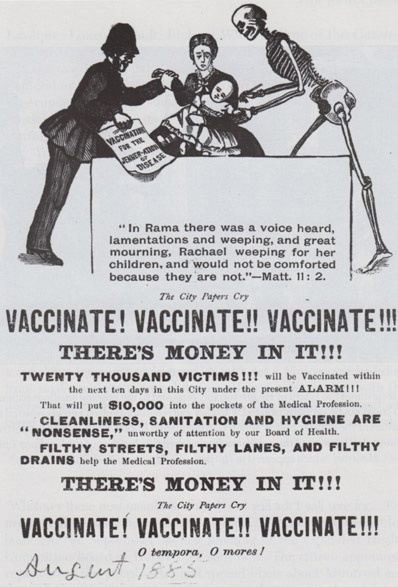 Anti-Vaccination poster, 1885 Image source: M. Bliss, Plague: The Story of Smallpox in Montreal (Toronto: HarperCollins, 1991) (Public domain image)