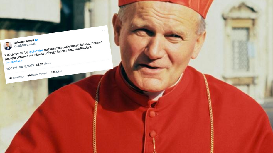 PiS zapowiedziało uchwałę w sprawie ochrony dobrego imienia Jana Pawła II. (fot. Facebook)