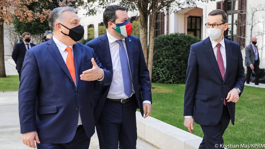 Viktor Orban, Matteo Salvini i Mateusz Morawiecki w Budapeszcie. Fot. KPRM/Krystian Maj