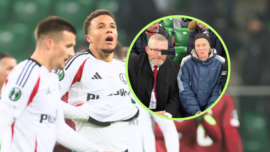 Grzegorz Braun i Janusz Waluś na meczu Legia Warszawa - Sparta Praga, fot. PAP/Leszek Szymański, X/@babanasiewicz