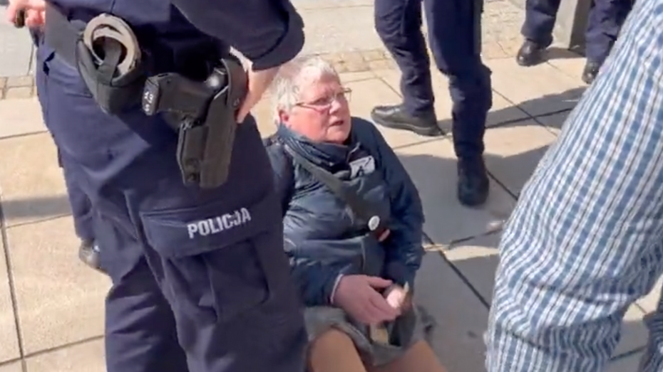 "Babcia Kasia" po interwencji policji na placu Piłsudskiego. (fot. Twitter)