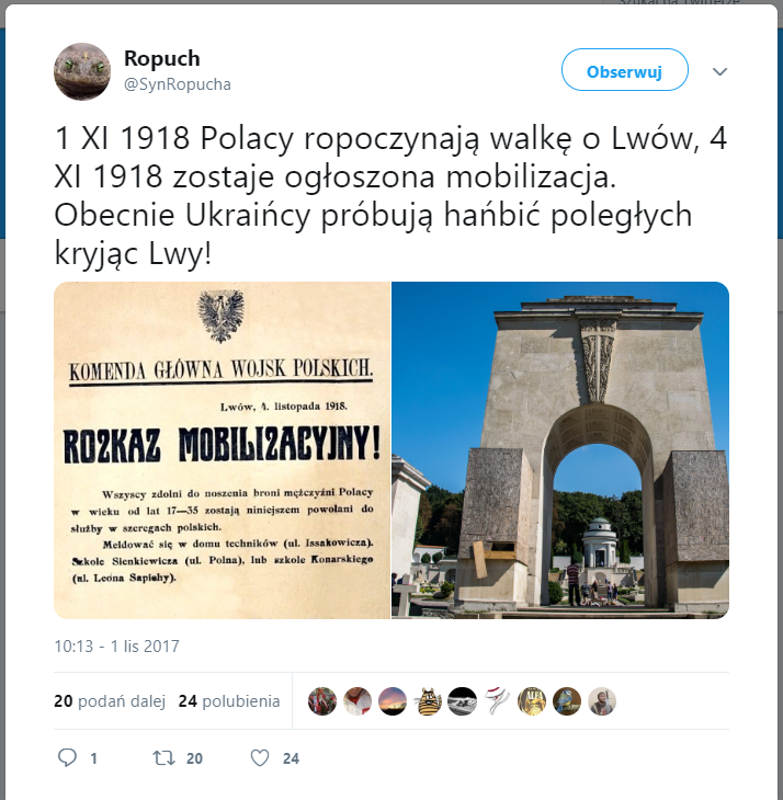 Ukraińcy zakryli tekturą lwy we Lwowie. Źródło: zrzut ekrany, Twitter.