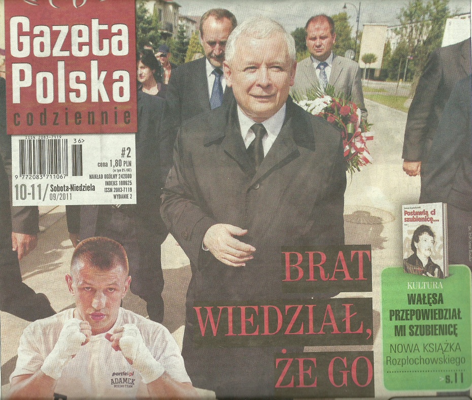 Zapowiedź recenzji na pierwszej stronie dziennika "Gazeta Polska Codziennie"
