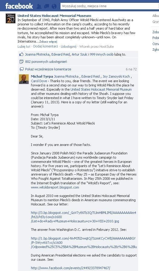 Skan listu do prof.Snydera na fb-stronie waszyngtońskiego Muzeum Holocaustu