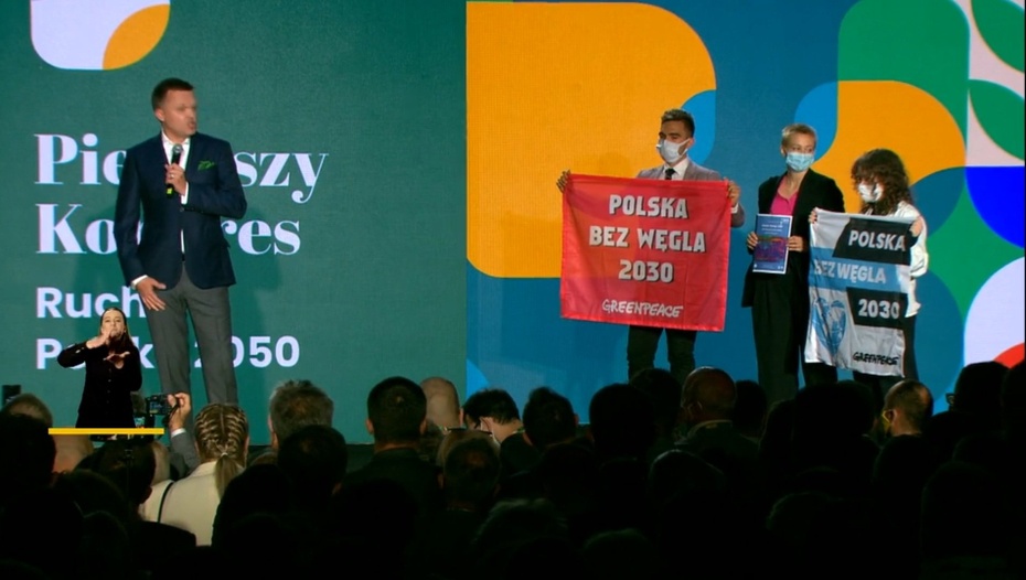 Greenpeace przypomniał o sobie na kongresie Polski 2050. Fot. Twitter/Greenpeace Polska