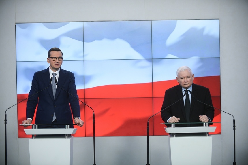 Premier Mateusz Morawiecki i prezes PiS Jarosław Kaczyński. Fot. PAP/Marcin Obara