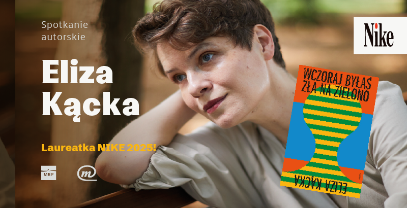 na zdjęciu: Eliza Kącka. Baner z jesiennej trasy akcji „Rozczytana Aglomeracja”. fot. Stowarzyszenie Aglomeracja Wrocławska