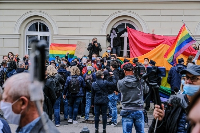Protest studentów przeciwko homofobii na Uniwersytecie Warszawskim, fot. PAP/Mateusz Marek