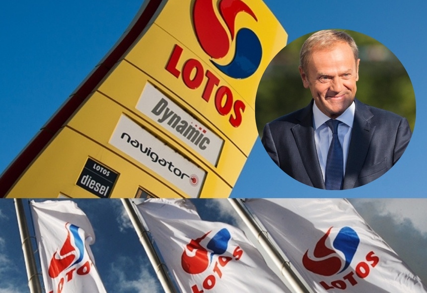 Tusk został zapytany przez dziennikarzy, czy za czasów, gdy był premierem rzeczywiście próbowano sprzedać Rosjanom koncern Lotos. Fot. Lotos/PAP