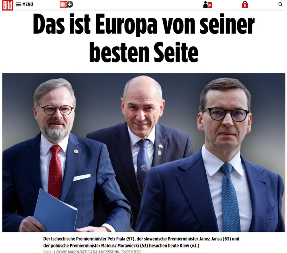 Strona tytułowa "Bild". "To jest Europa od swojej najlepszej strony" - brzmi po polsku ten tytuł.