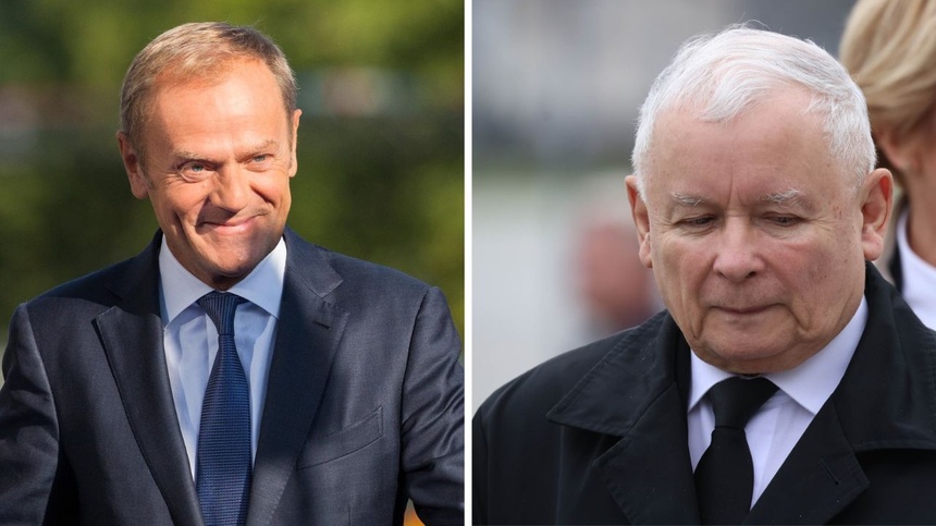 Donald Tusk i Jarosław Kaczyński. Fot. PAP/Leszek Szymański/Canva
