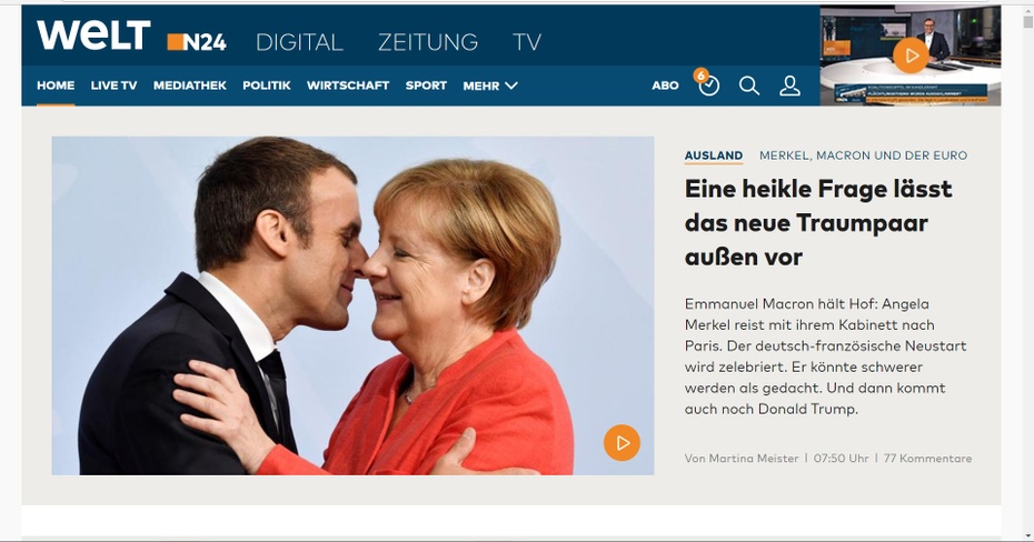 Zrzut ekranu pierwszej strony internetowego "Die Welta".