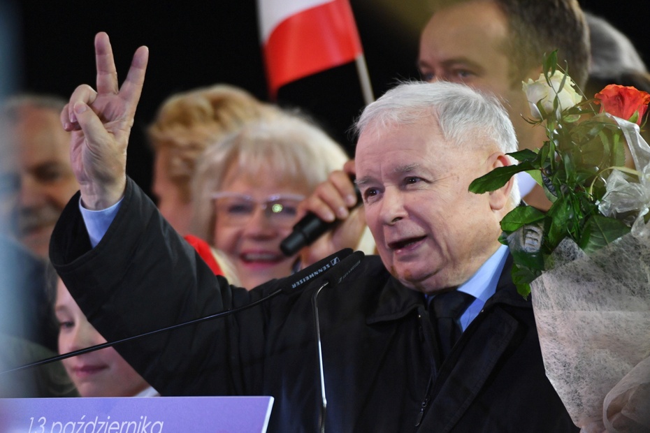Jarosław Kaczyński na finiszu kampanii wyborczej. Fot. PAP/Darek Delmanowicz