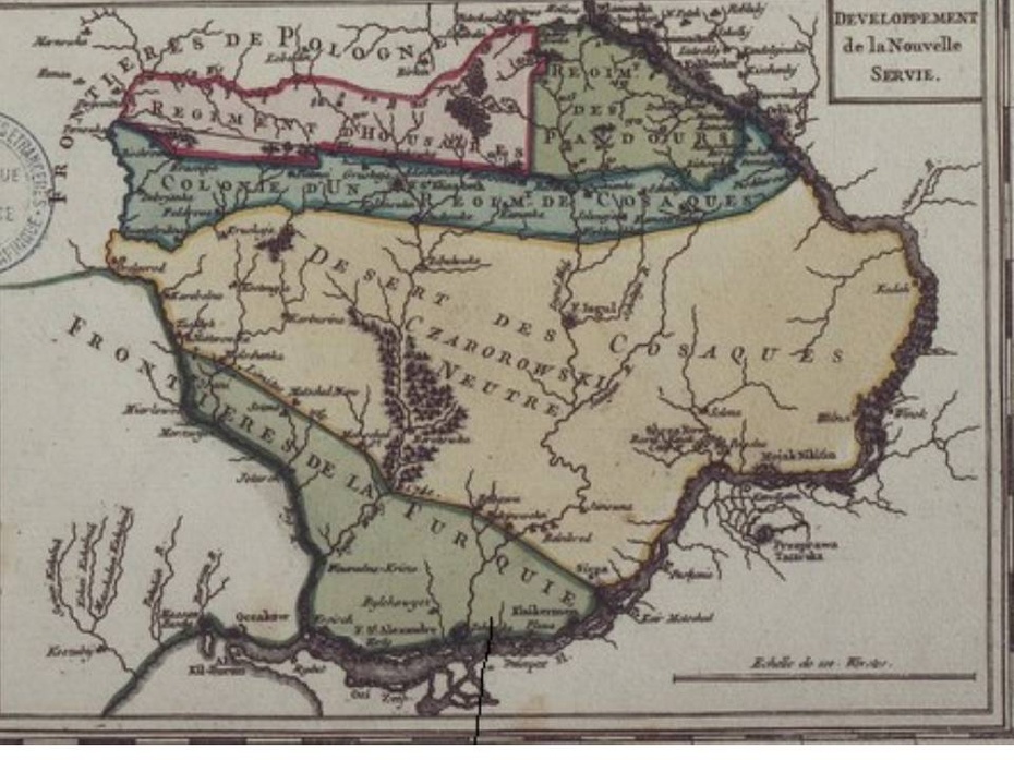 Podział polskiej części   Zaporoża pomiędzy Moskwę i Turcję - mapa z 1752 roku i