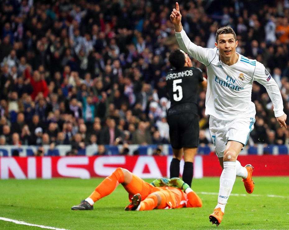 Cristiano Ronaldo celebruje gola przeciwko PSG. Fot. PAP/EPA
