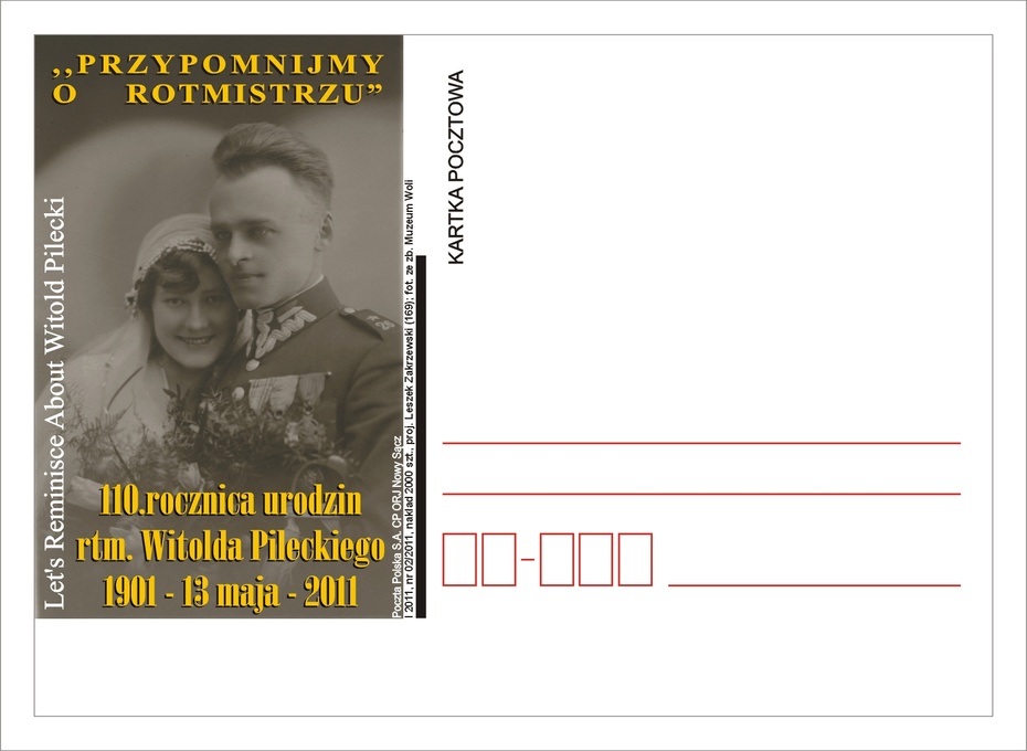 Pocztówka akcji "Przypomnijmy o Rotmistrzu" ("Let's Reminisce About Witold Pilecki") wydana z okazji 110. urodzin rtm.Pileckiego