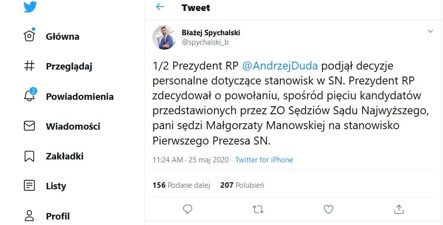 Stanowisko I prezesa SN obsadzone - Małgorzata Manowska