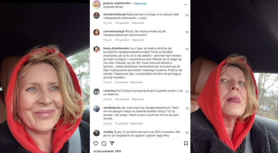 Na aktorkę spadła fala krytyki. Fot. Instagram/Grażyna Szapołowska