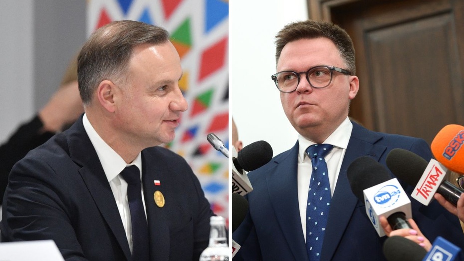 Andrzej Duda i Szymon Hołownia to najpopularniejsi w Polsce politycy. Fot. PAP / PAP/Marcin Obara / Canva