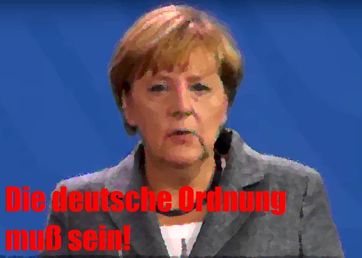 Angela Merkel broni decyzji o zaproszeniu przybyszów, stopklatka z materiału filmowego BBC, oprac. graf. Pani Dubito