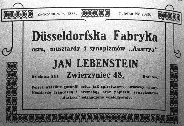 Reklama fabryki Lebensteina z "Kalendarza Czecha" za rok 1913.
