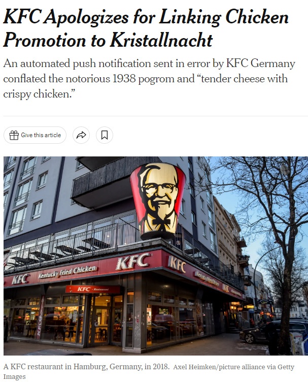 KFC przeprasza za powiązanie promocji kurczaka z Nocą Kryształową
