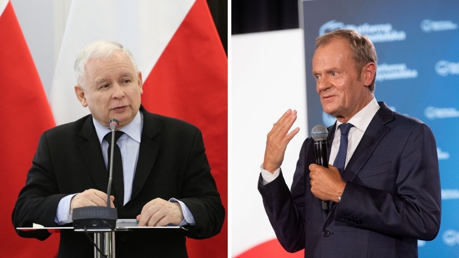 Jarosław Kaczyński, Donald Tusk. Fot. PAP/Canva
