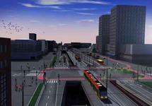 Widok od strony Widzewa. Widoczny jeden "pasek" w tunelu do jazdy na wprost.