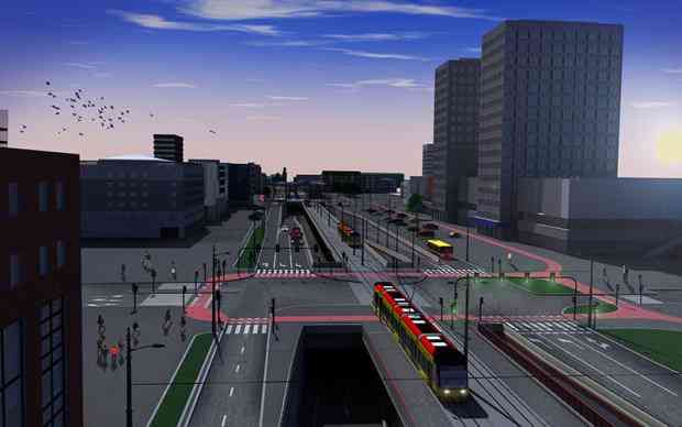 Widok od strony Widzewa. Widoczny jeden "pasek" w tunelu do jazdy na wprost.