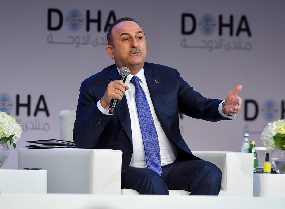 Mevlut Cavusoglu, turecki minister spraw zagranicznych w czasie konferencji w Katarze Fot: PAP/EPA/NOUSHAD THEKKAYIL