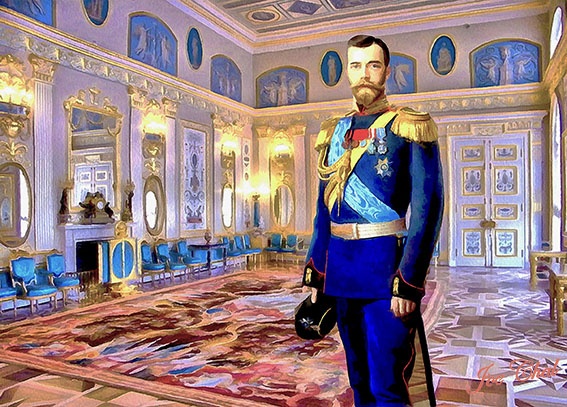 Car Mikołaj II Romanow  w Carskim Siole – obraz wykonany techniką farbek, autor – Joe Chal (2018.11.15)