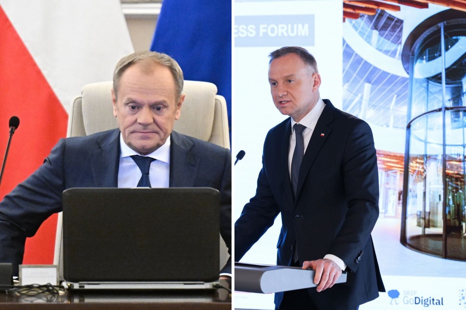 Od lewej: Donald Tusk, Andrzej Duda. Fot. PAP/Radek Pietruszka / PAP/Paweł Supernak