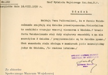 Kopia meldunku mjr. Sucharskiego w zbiorach Muzeum Westerplatte.