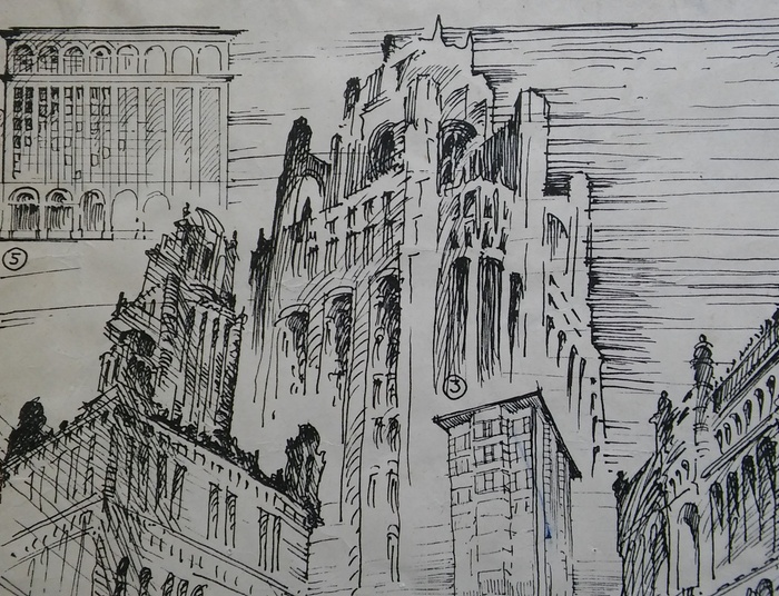 Architektura budynków wysokich CHICAGO USA rysowana piórem