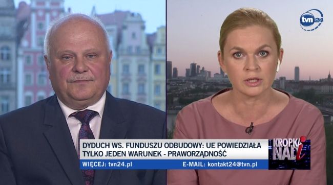 Marek Dyduch i Barbara Nowacka w "Kropce nad i". Fot. Kadr z programu TVN24.