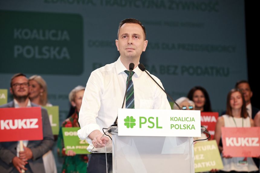 Szef PSL Władysław Kosiniak-Kamysz podczas krajowej konwencji wyborczej Polskiego Stronnictwa Ludowego przed wyborami parlamentarnymi.