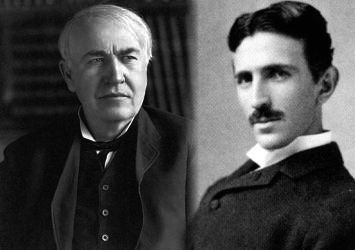 Edison (lewo) i Nikolae Tesla. Colage pierewicz.pl