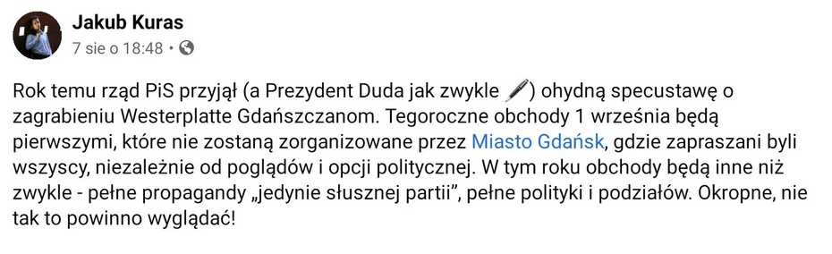 Jakub Kuras - młodzieżowy Radny Gdańska - facebook.com