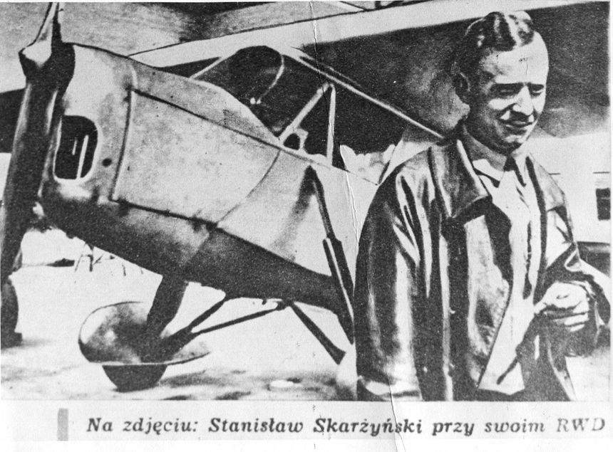 Kpt. Stanisław Skarżyński przy swoim RWD, którym przeleciał Atlantyk.