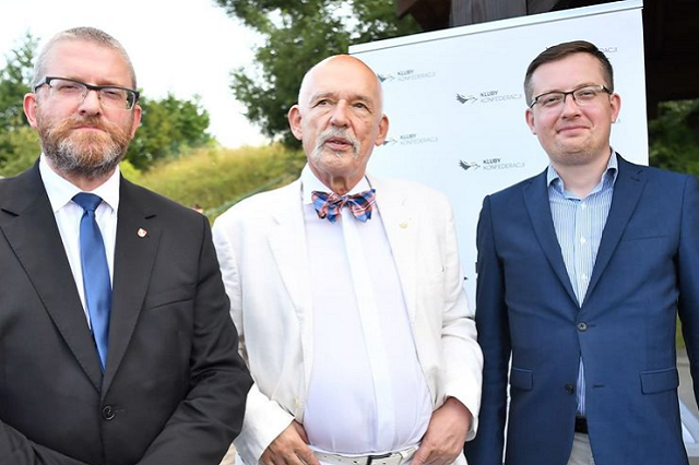 Liderzy Konfederacji - G. Braun, J. Korwin-Mikke i R. Winnicki. Fot.: Instagram/Konfederacja