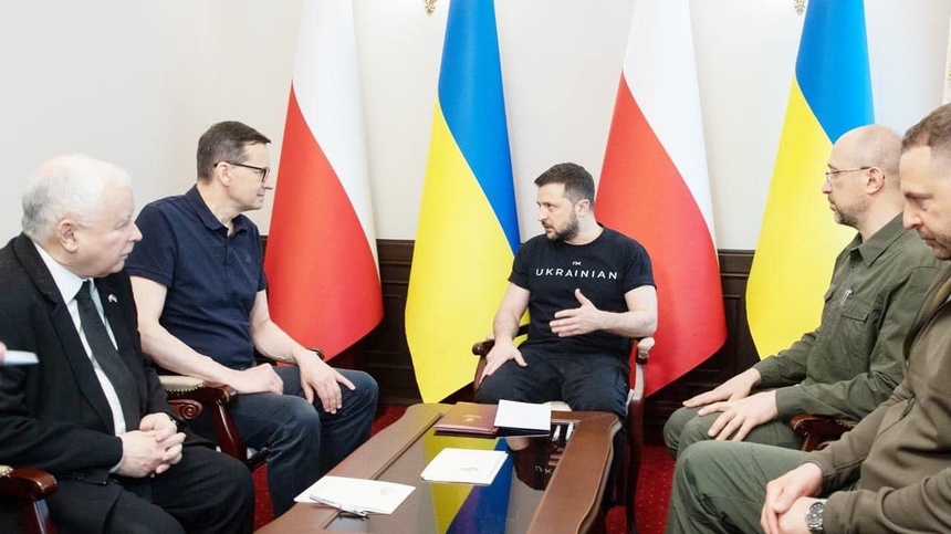 Wołodymyr Zełenski podczas marcowego spotkania z przywódcami Polski, Czech i Słowenii. Fot. Facebook/Mateusz Morawiecki