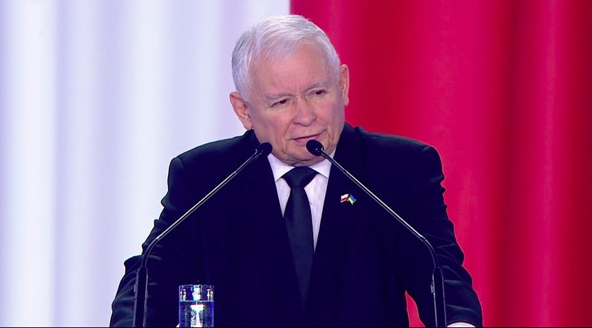 Jarosław Kaczyński podczas konwencji PiS w Markach, fot. Twitter/Bartłomiej Wróblewski