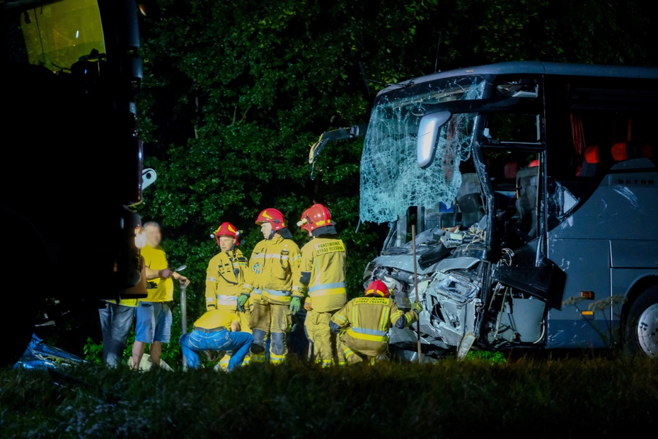Służby na miejscu tragicznego wypadku w miejscowości Kleszczów. fot. PAP