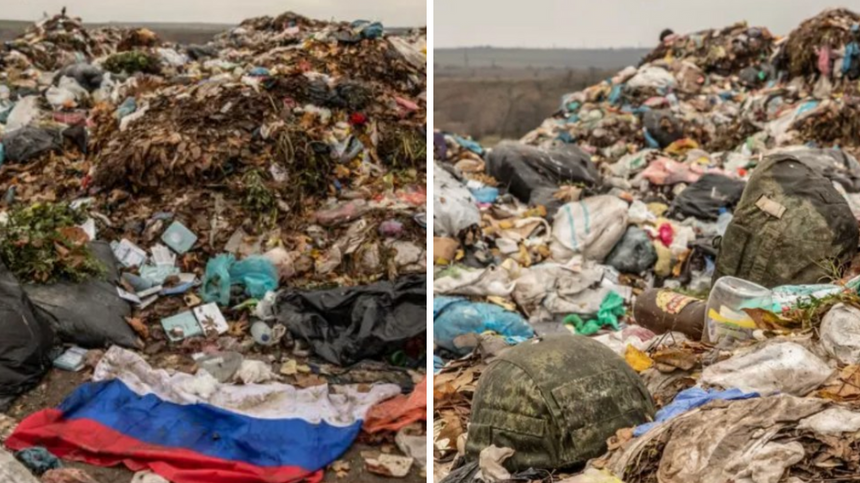 "The Guardian" donosi, że Rosjanie prawdopodobnie palili zwłoki swoich poległych żołnierzy na wysypisku śmieci w Chersoniu. (fot. Twitter)