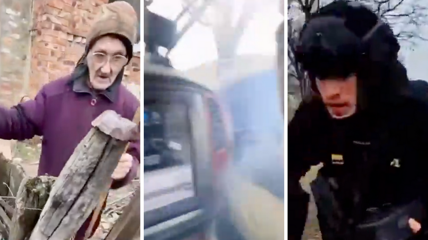 W mediach społecznościowych pojawiło się nagranie z akcji ratunkowej ukraińskich żołnierzy, którzy pomogli uciec staruszce z ostrzeliwanej wsi. (fot. Twitter)
