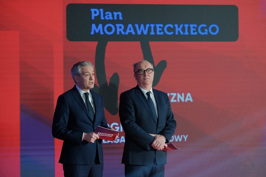 Współprzewodniczący Nowej Lewicy Robert Biedroń (L) i Włodzimierz Czarzasty (P). Fot. PAP/Mateusz Marek